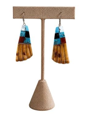 Zuni Turquoise inlay and Spiney Oyster drop earrings